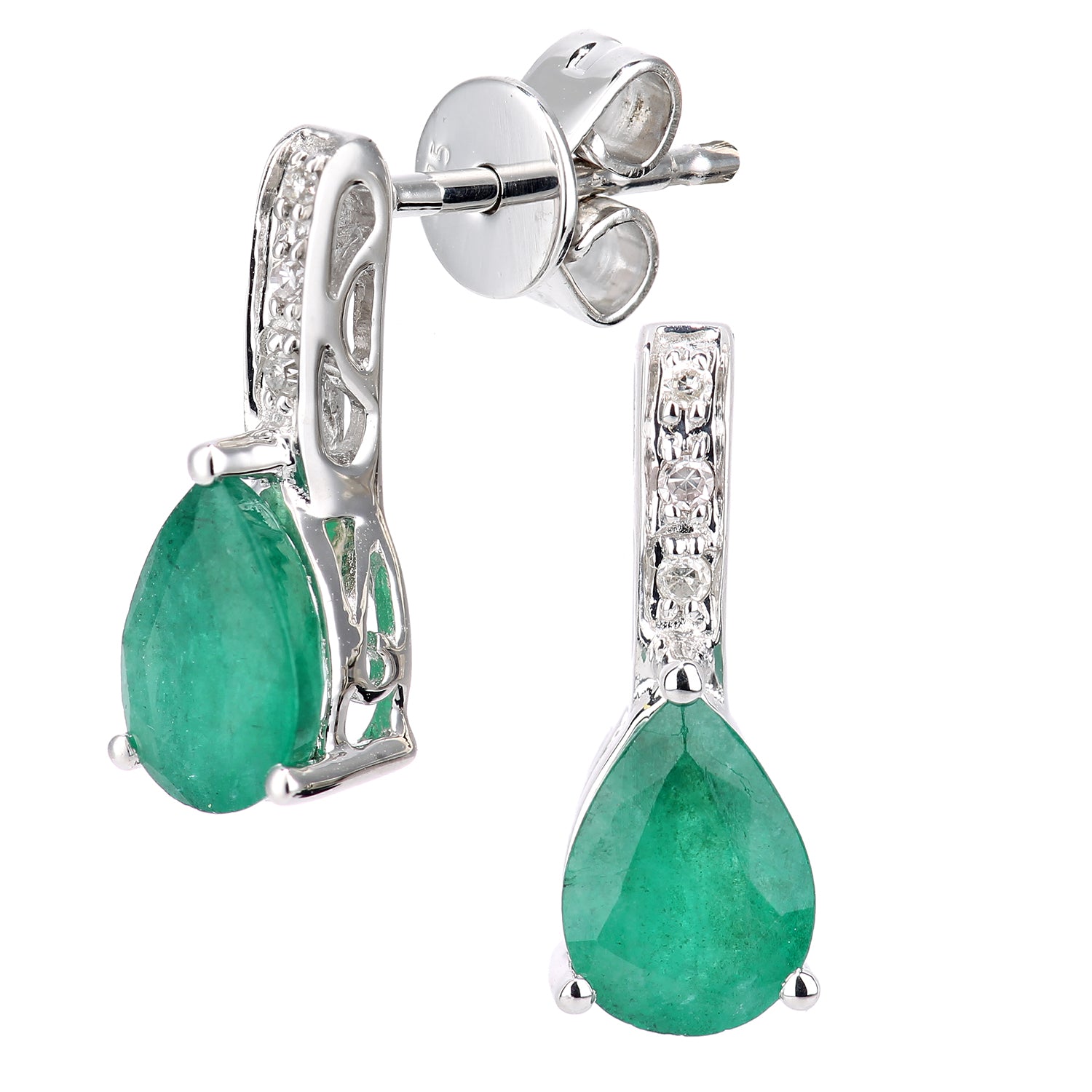 9ct White Gold  Diamond Pear 1.3ct Emerald Teardrop Drop Earrings - DE1AXL602WEM