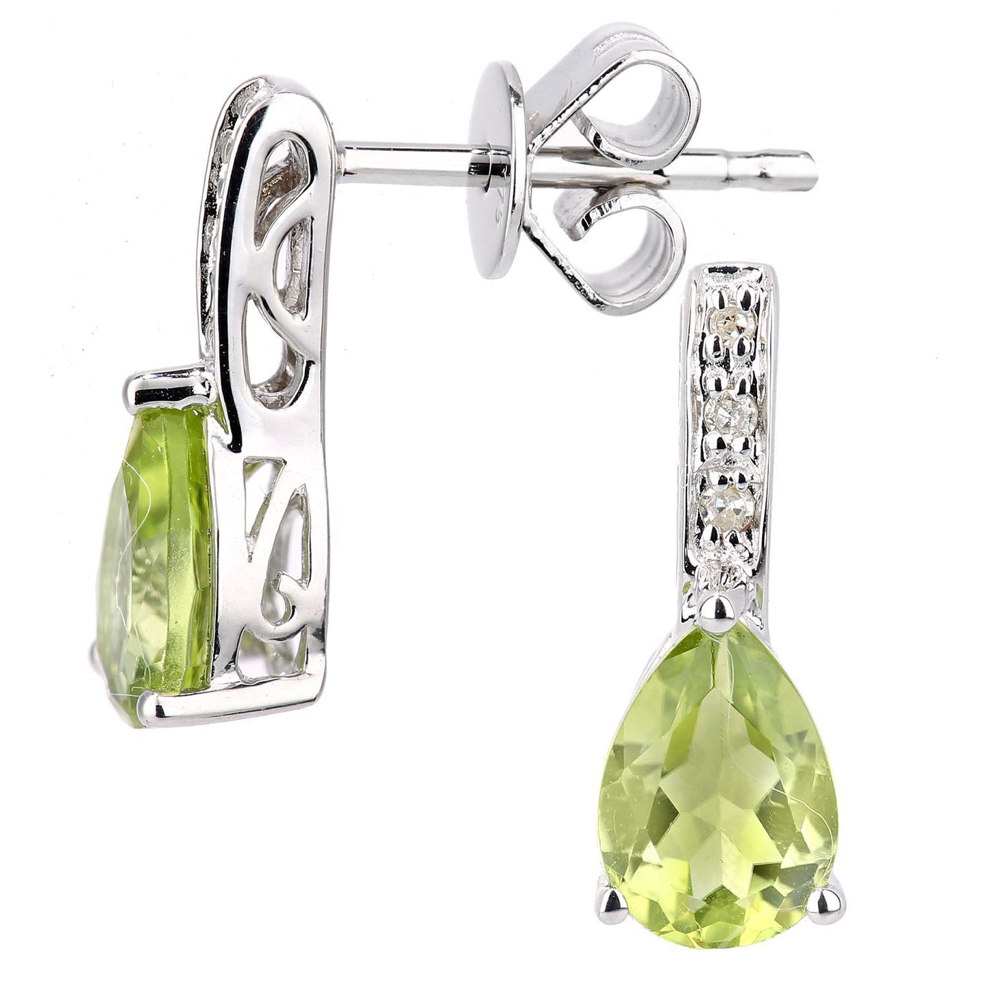 9ct White Gold  Diamond Pear 0.9ct Peridot Teardrop Drop Earrings - DE1AXL602WPD