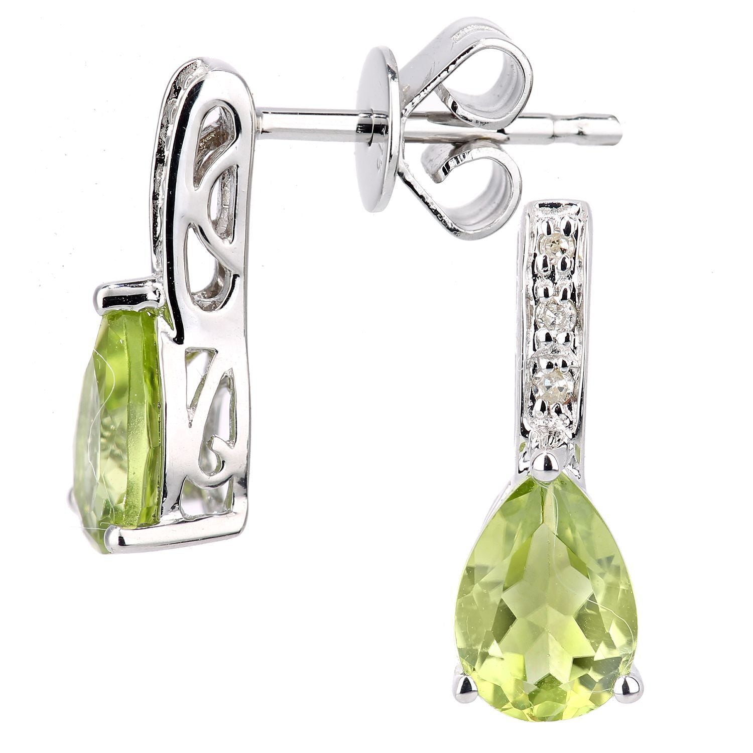 9ct White Gold  Diamond Pear 0.9ct Peridot Teardrop Drop Earrings - DE1AXL602WPD
