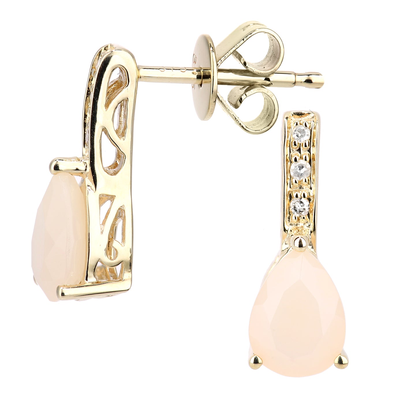 9ct Gold  3pts Diamond Pear 1.15ct Opal Teardrop Drop Earrings - DE1AXL602YPOP