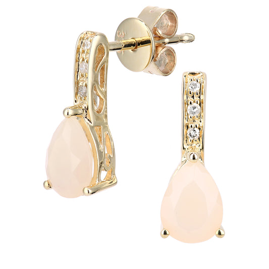 9ct Gold  3pts Diamond Pear 1.15ct Opal Teardrop Drop Earrings - DE1AXL602YPOP