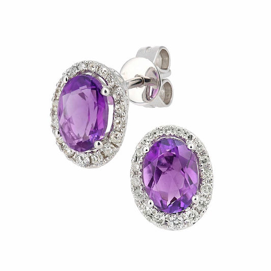9ct White Gold  Diamond Oval 1.4ct Amethyst Cluster Drop Earrings - DE1AXL603WAM