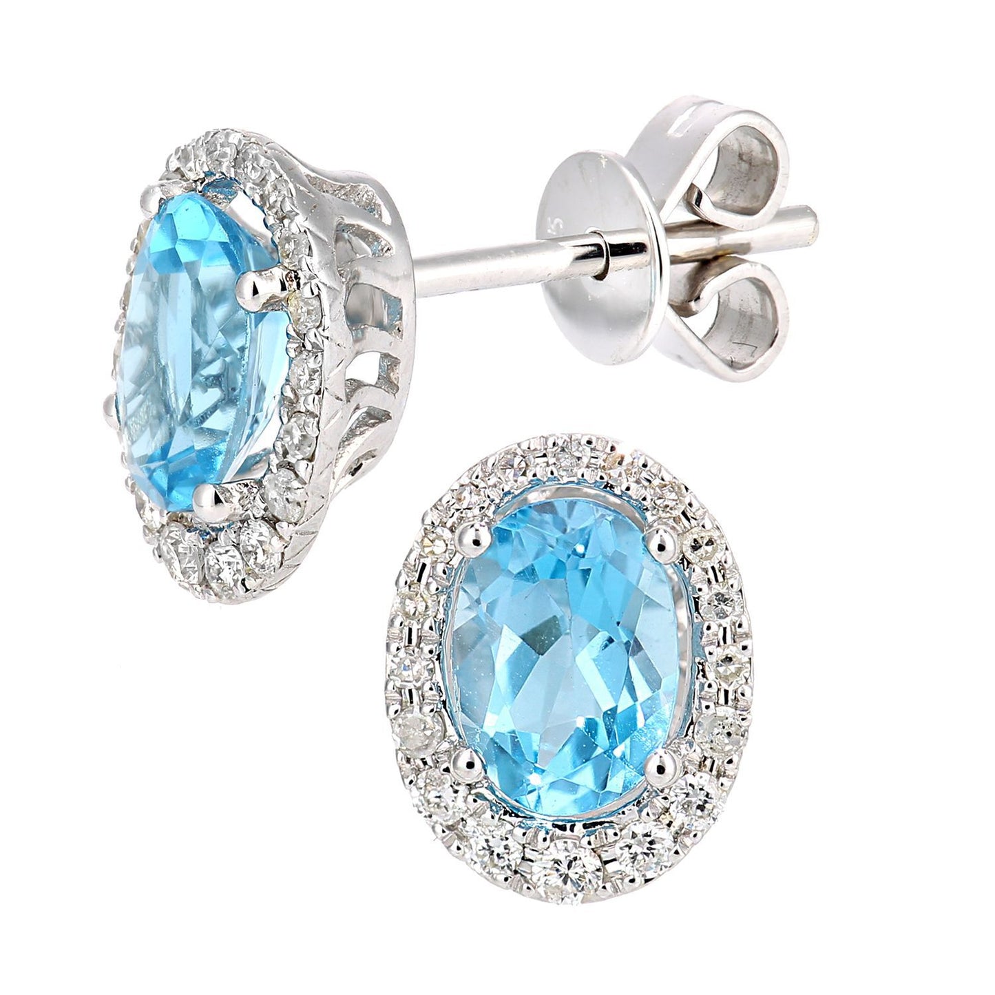 9ct White Gold  Diamond Oval 2ct Blue Topaz Cluster Drop Earrings - DE1AXL603WBT
