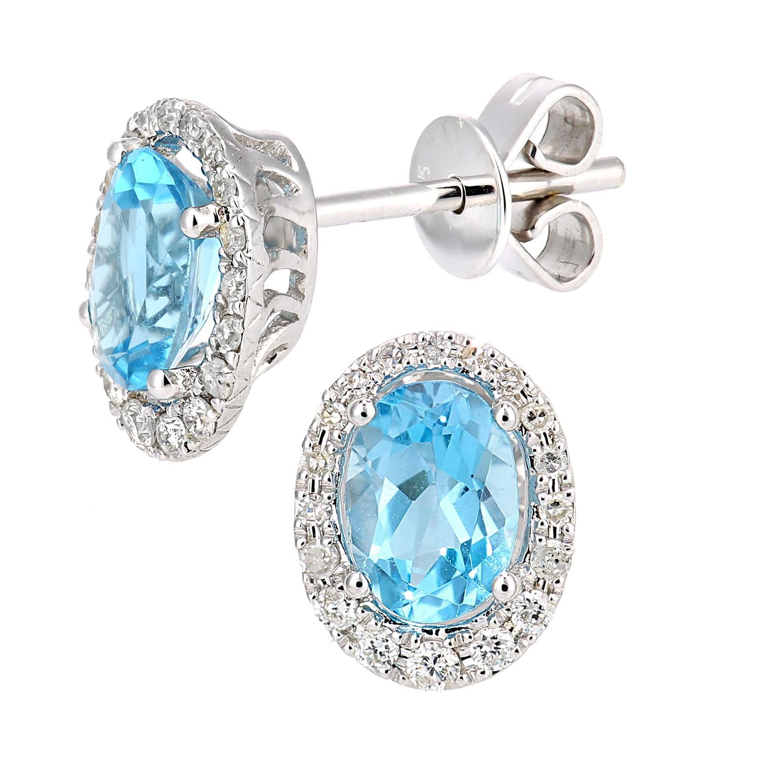9ct White Gold  Diamond Oval 2ct Blue Topaz Cluster Drop Earrings - DE1AXL603WBT