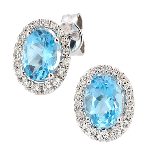 9ct White Gold  Diamond Oval 2ct Blue Topaz Cluster Drop Earrings - DE1AXL603WBT