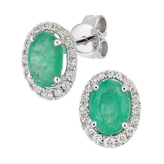 9ct White Gold Diamond Oval 1.6ct Emerald Cluster Drop Earrings - DE1AXL603WEM
