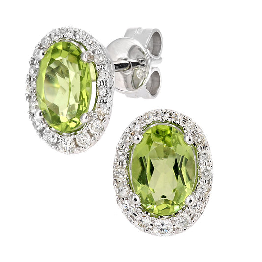 9ct White Gold Diamond Oval 1.8ct Peridot Cluster Drop Earrings - DE1AXL603WPD