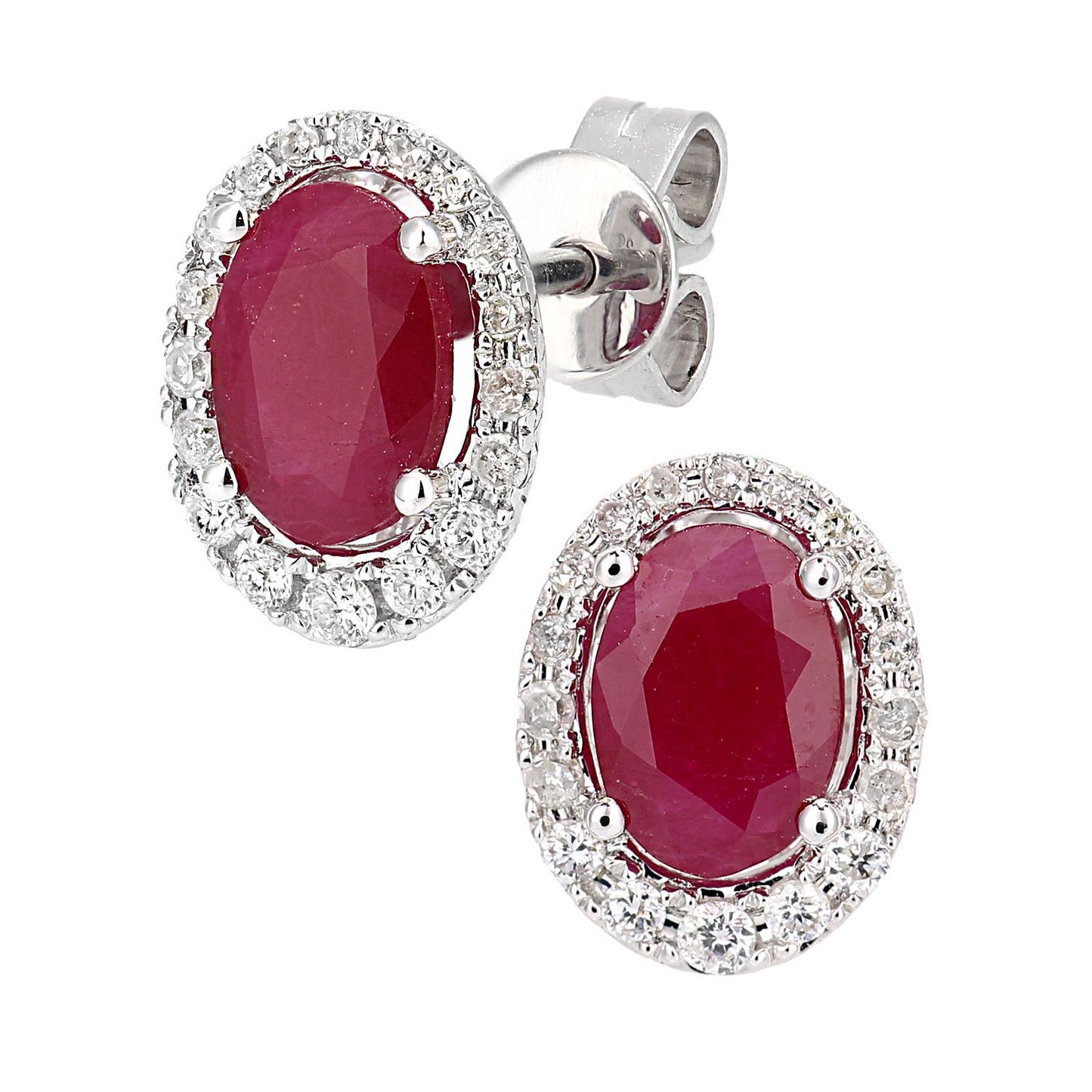 9ct White Gold  Diamond Oval 1.9ct Ruby Cluster Drop Earrings - DE1AXL603WRU