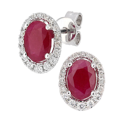 9ct White Gold  Diamond Oval 1.9ct Ruby Cluster Drop Earrings - DE1AXL603WRU