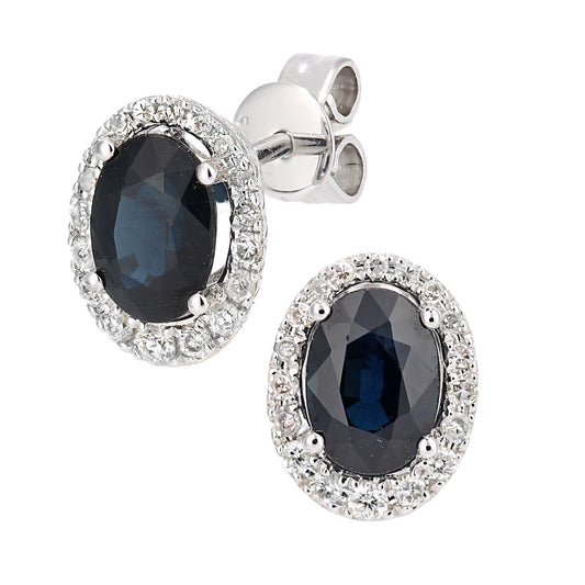 9ct White Gold  Diamond Oval 7x5mm Sapphire Cluster Drop Earrings - DE1AXL603WSA