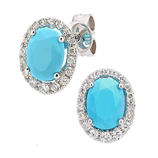 9ct White Gold  Diamond Oval Turquoise Cluster Drop Earrings - DE1AXL603WTQ