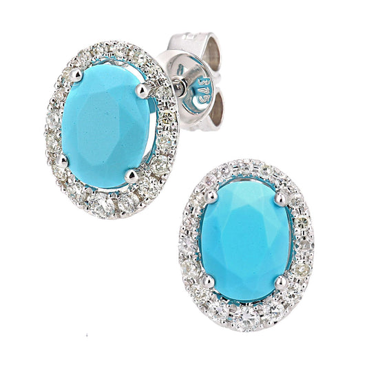 9ct White Gold Diamond Oval Turquoise Cluster Drop Earrings - DE1AXL603WTQ