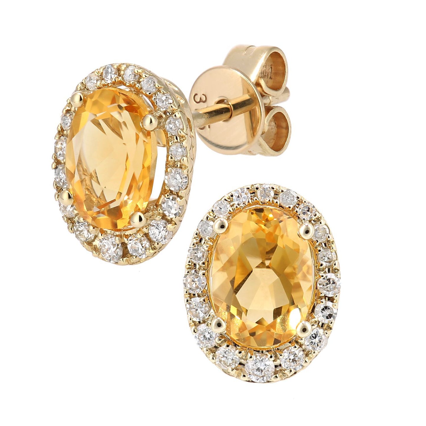 9ct Gold  20pts Diamond Oval 1.9ct Citrine Cluster Drop Earrings - DE1AXL603YCT