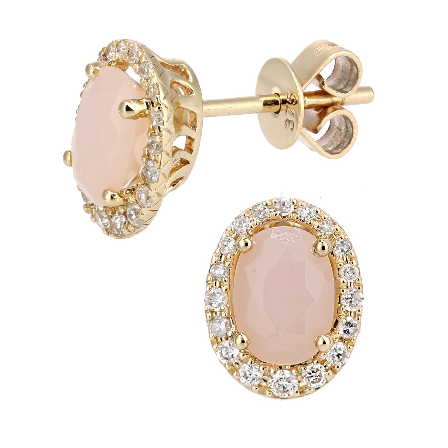 9ct Gold  20pts Diamond Oval 2.1ct Opal Cluster Drop Earrings - DE1AXL603YPOP