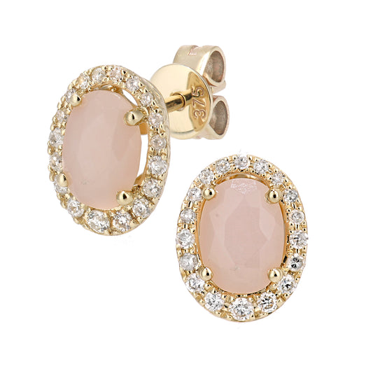 9ct Gold  20pts Diamond Oval 2.1ct Opal Cluster Drop Earrings - DE1AXL603YPOP