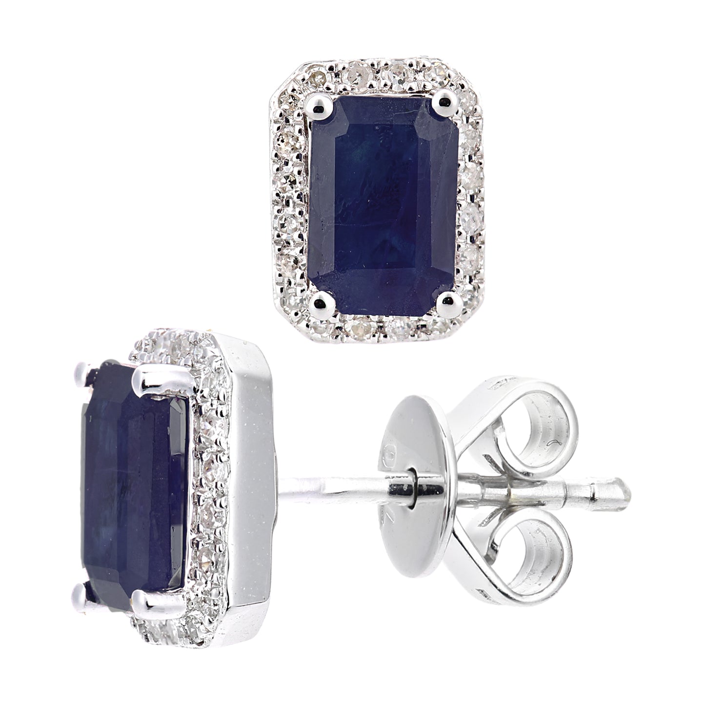 18ct White Gold  Diamond Octagon Sapphire Cluster Stud Earrings - DE1AXL604W18SA