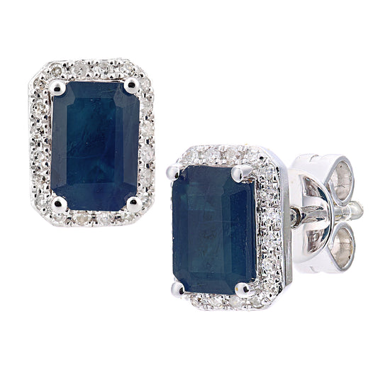 18ct White Gold  Diamond Octagon Sapphire Cluster Stud Earrings - DE1AXL604W18SA