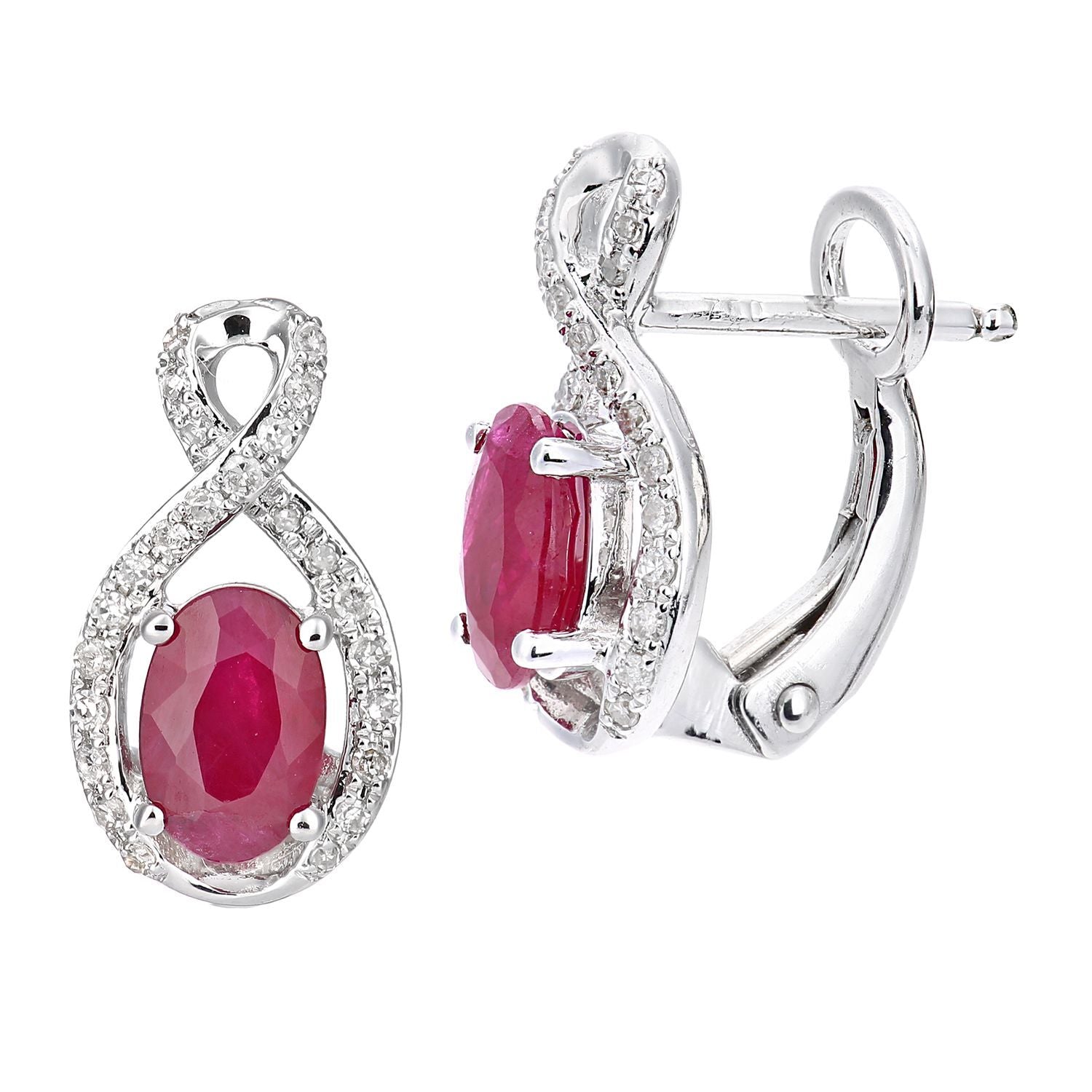 18ct White Gold  Diamond Oval 1.1ct Ruby Infinity Stud Earrings - DE1AXL607W18RU