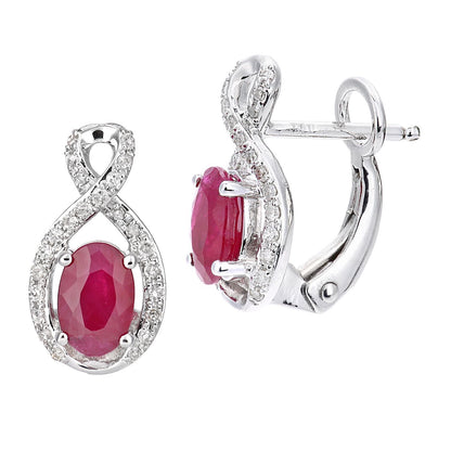 18ct White Gold  Diamond Oval 1.1ct Ruby Infinity Stud Earrings - DE1AXL607W18RU