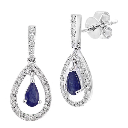 18ct White Gold  Diamond Pear 1/2ct Sapphire Drop Earrings - DE1AXL608W18SA