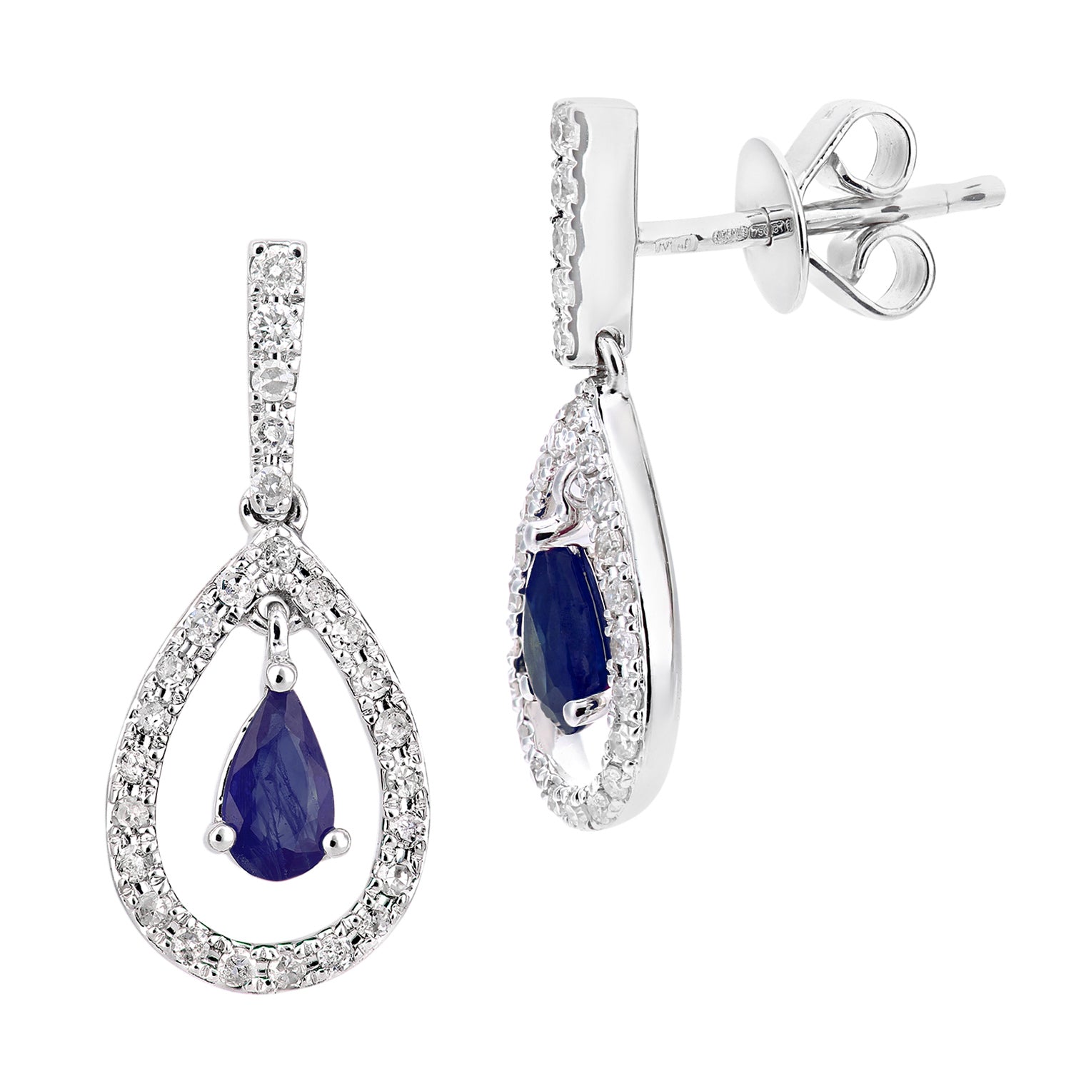18ct White Gold  Diamond Pear 1/2ct Sapphire Drop Earrings - DE1AXL608W18SA