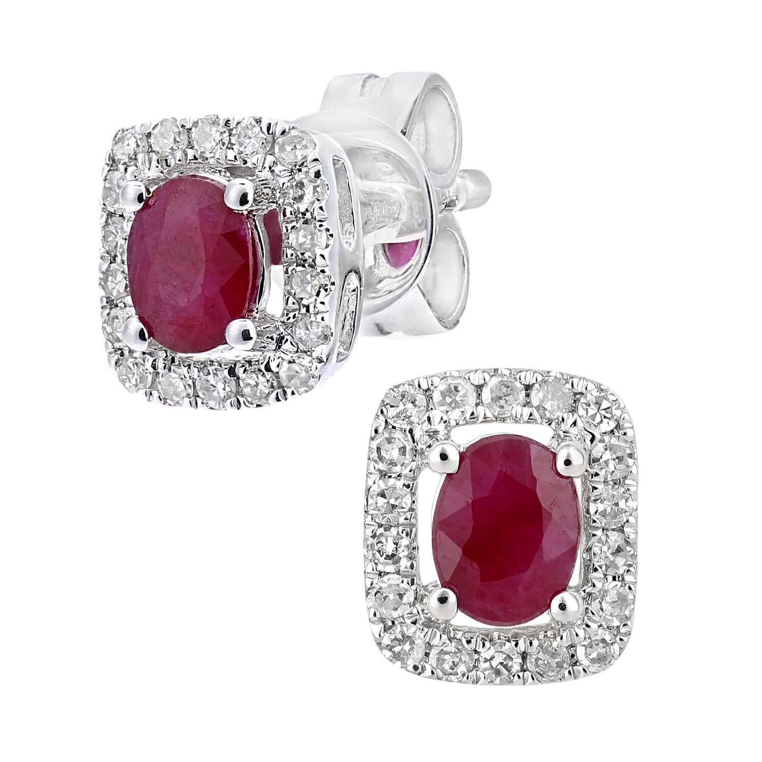 9ct White Gold  Diamond Oval 0.37ct Ruby Cluster Stud Earrings - DE1AXL611WRU