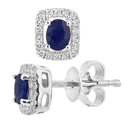 9ct White Gold  Diamond Oval 0.39ct Sapphire Cluster Stud Earrings - DE1AXL611WSA