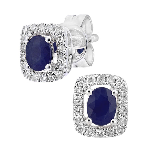 9ct White Gold Diamond Oval 0.39ct Sapphire Cluster Stud Earrings - DE1AXL611WSA
