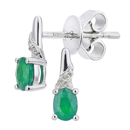 9ct White Gold  Diamond Oval Emerald Snowcone Drop Earrings - DE1AXL612WEM