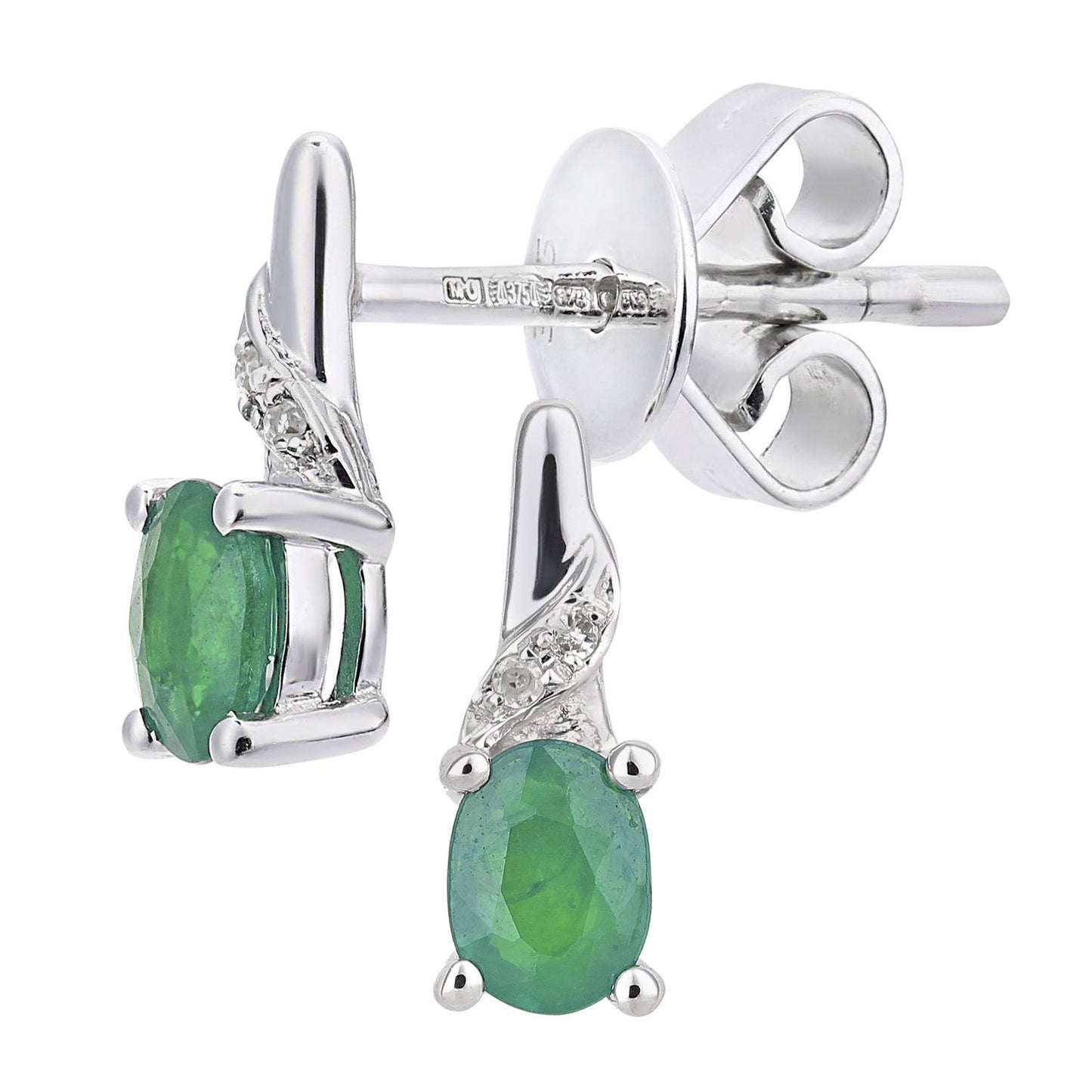 9ct White Gold  Diamond Oval Emerald Snowcone Drop Earrings - DE1AXL612WEM