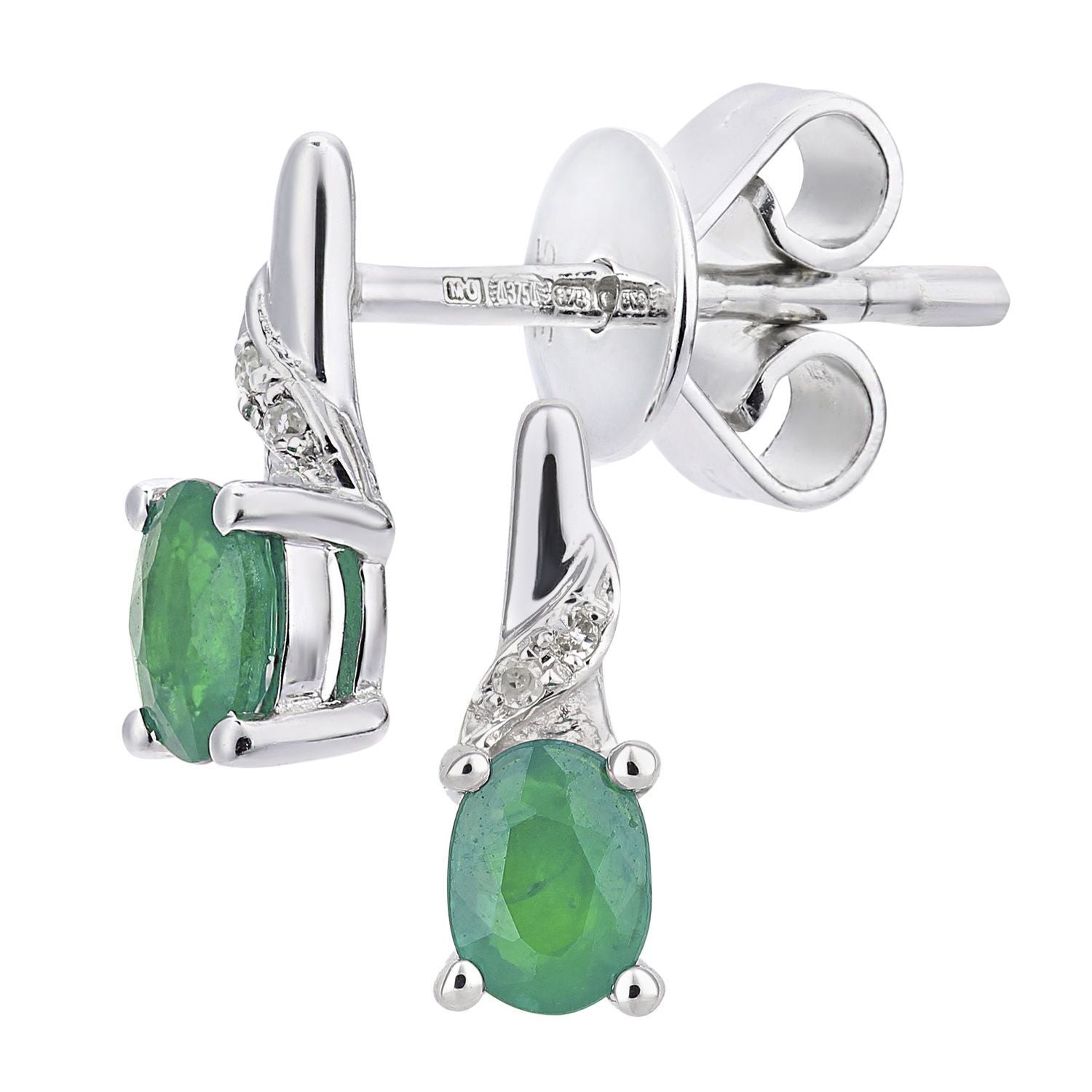 9ct White Gold  Diamond Oval Emerald Snowcone Drop Earrings - DE1AXL612WEM