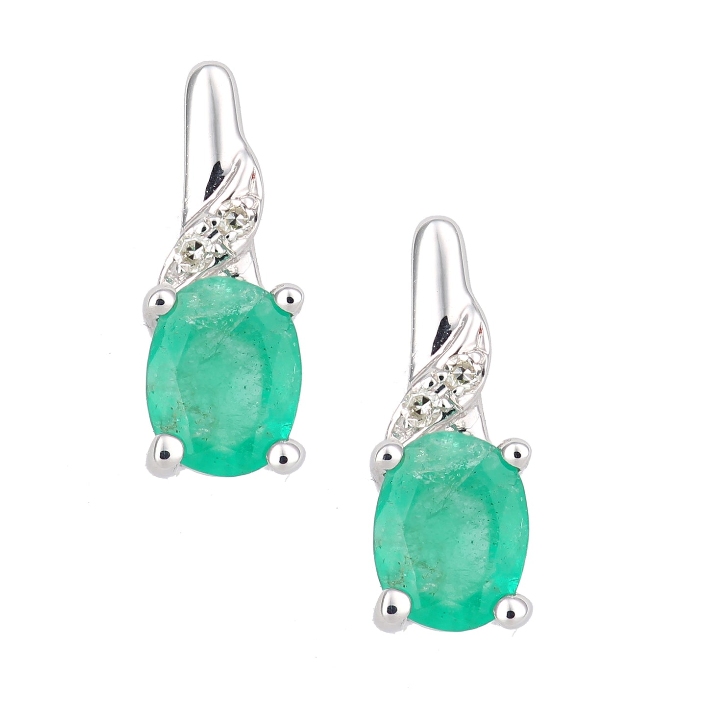 9ct White Gold  Diamond Oval Emerald Snowcone Drop Earrings - DE1AXL612WEM