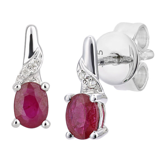 9ct White Gold Diamond Oval Ruby Inverted Snowcone Drop Earrings - DE1AXL612WRU