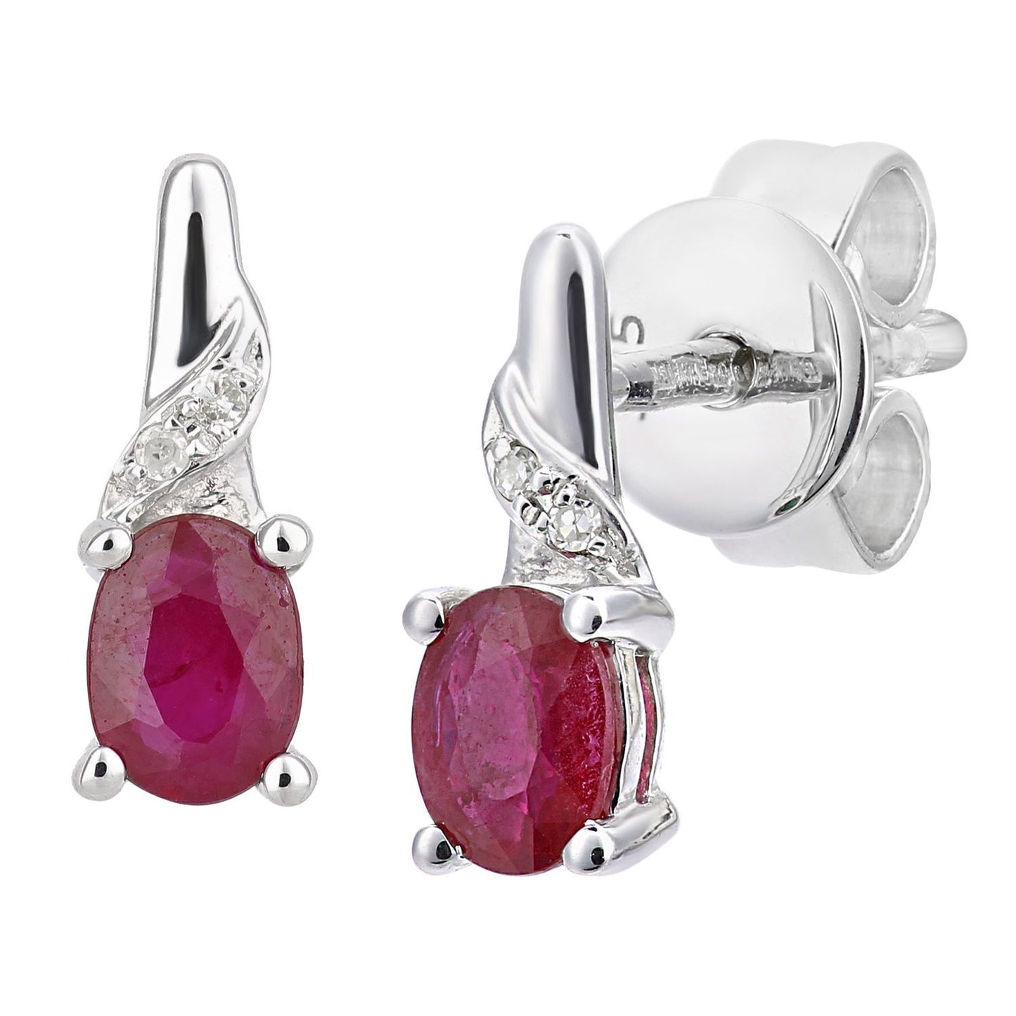 9ct White Gold  Diamond Oval Ruby Inverted Snowcone Drop Earrings - DE1AXL612WRU
