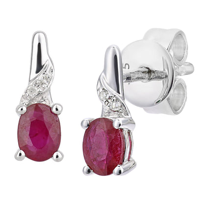 9ct White Gold  Diamond Oval Ruby Inverted Snowcone Drop Earrings - DE1AXL612WRU
