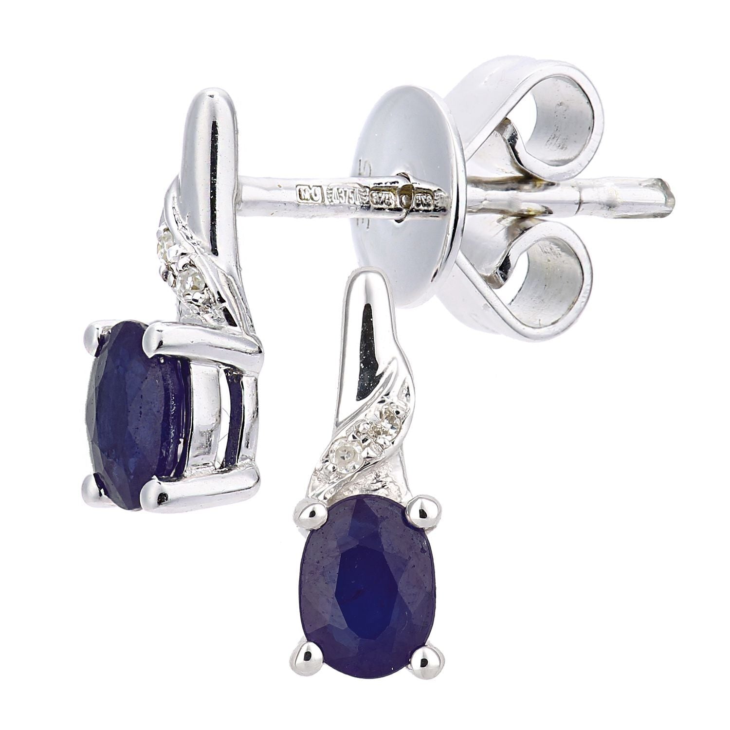 9ct White Gold  Diamond Oval Sapphire Snowcone Drop Earrings - DE1AXL612WSA