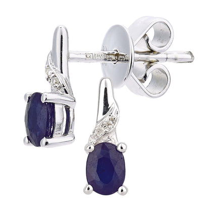 9ct White Gold  Diamond Oval Sapphire Snowcone Drop Earrings - DE1AXL612WSA