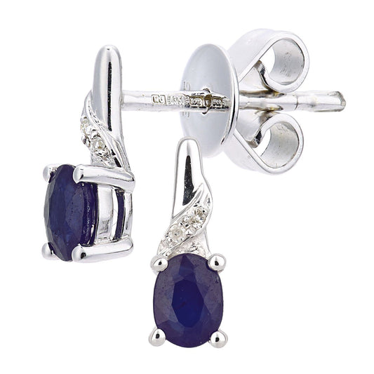 9ct White Gold  Diamond Oval Sapphire Snowcone Drop Earrings - DE1AXL612WSA