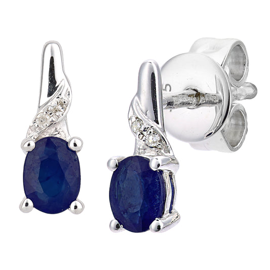9ct White Gold  Diamond Oval Sapphire Snowcone Drop Earrings - DE1AXL612WSA