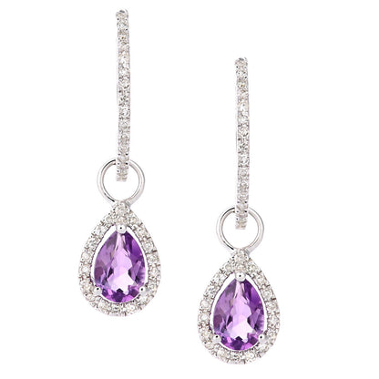 9ct White Gold  Diamond Pear 0.7ct Amethyst Teardrop Drop Earrings - DE1AXL618WAM