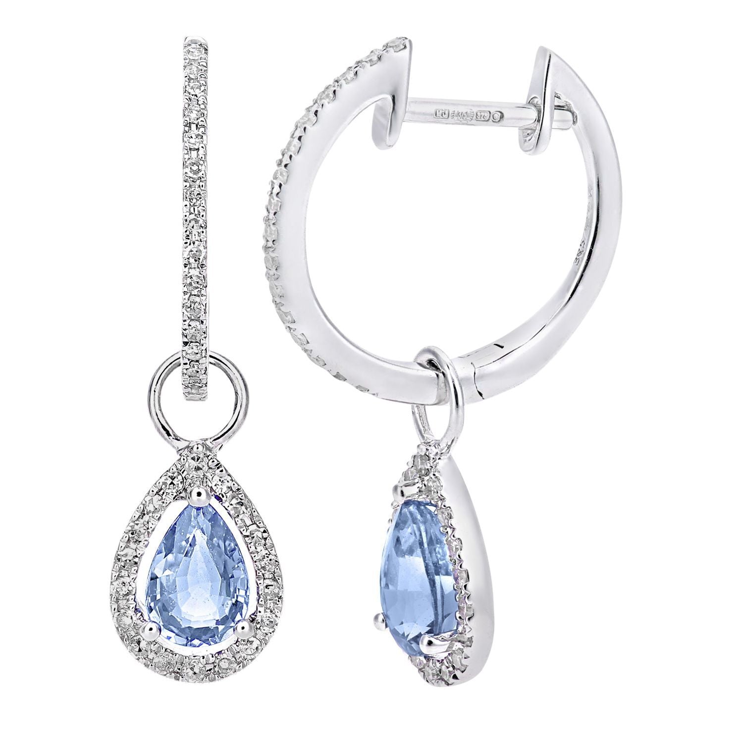 9ct White Gold  Diamond Pear 1ct Blue Topaz Teardrop Drop Earrings - DE1AXL618WBT