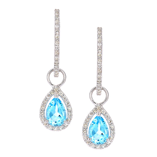 9ct White Gold  Diamond Pear 1ct Blue Topaz Teardrop Drop Earrings - DE1AXL618WBT