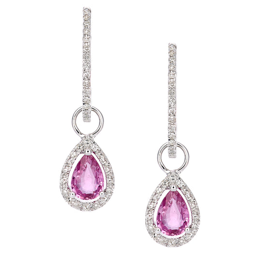 9ct White Gold  Diamond Pear Created Sapphire Teardrop Earrings - DE1AXL618WCPSA