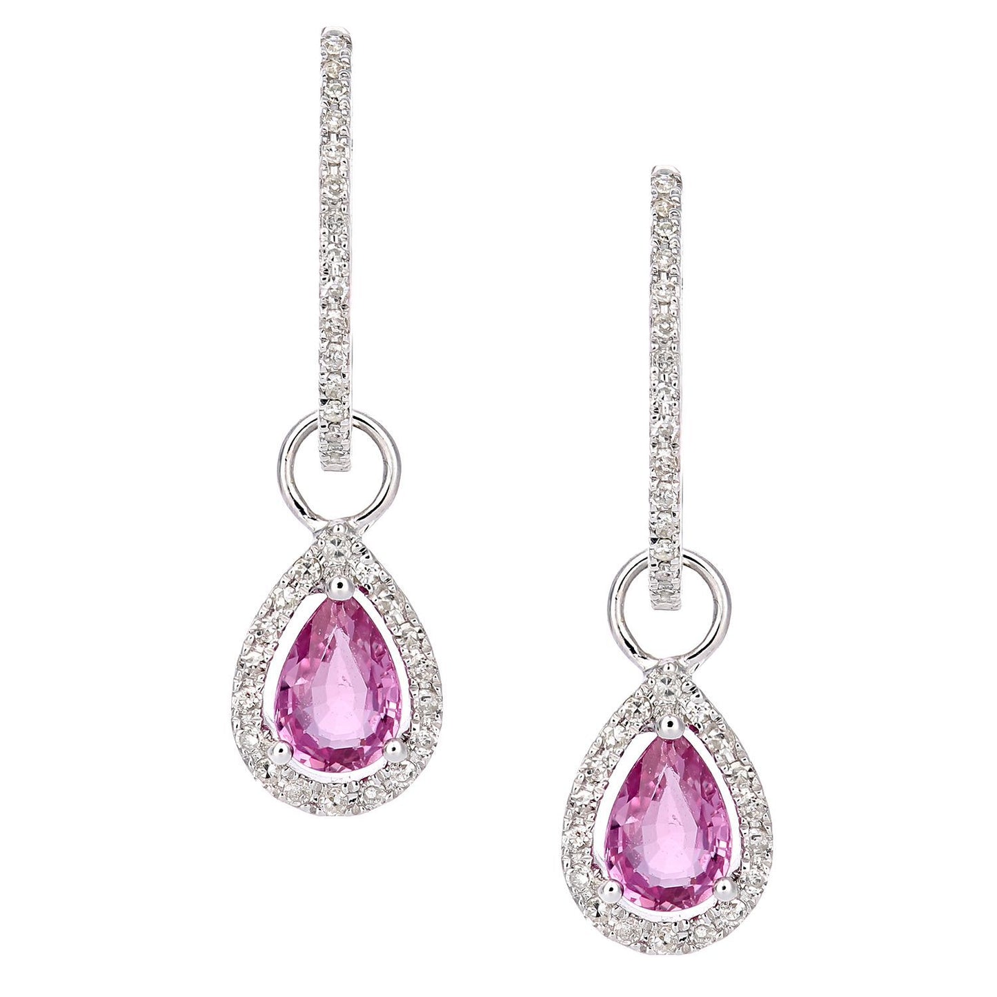 9ct White Gold  Diamond Pear Created Sapphire Teardrop Earrings - DE1AXL618WCPSA