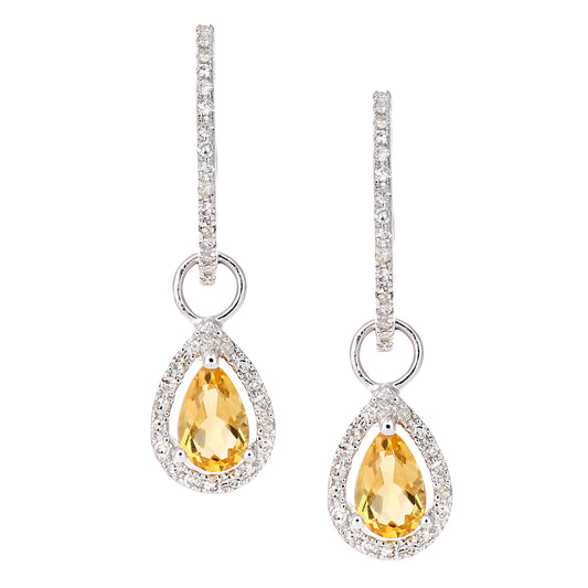 9ct White Gold  Diamond Pear 0.7ct Citrine Teardrop Drop Earrings - DE1AXL618WCT