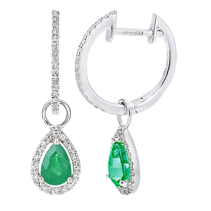 9ct White Gold  Diamond Pear 0.7ct Emerald Teardrop Drop Earrings - DE1AXL618WEM