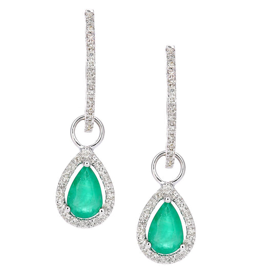 9ct White Gold  Diamond Pear 0.7ct Emerald Teardrop Drop Earrings - DE1AXL618WEM