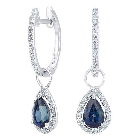 9ct White Gold  Diamond Pear Sapphire Teardrop Drop Earrings - DE1AXL618WSA