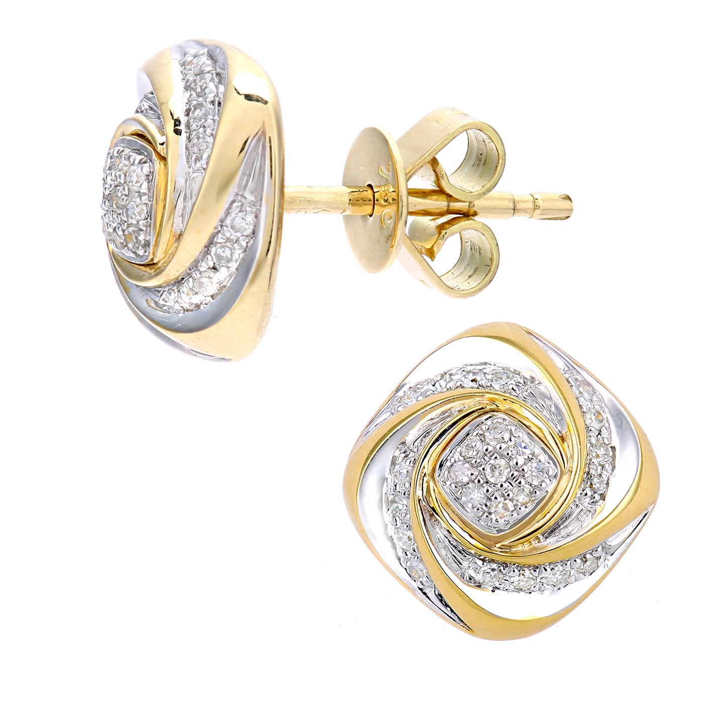 18ct Gold  Round 10pts Diamond Square Vortex Twist Stud Earrings - DE1AXL620Y18
