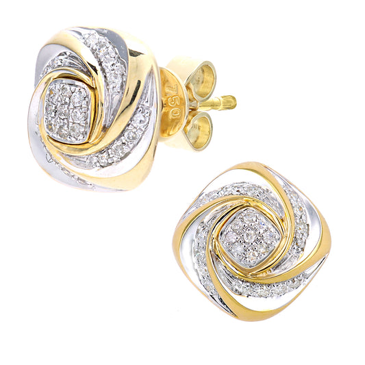18ct Gold  Round 10pts Diamond Square Vortex Twist Stud Earrings - DE1AXL620Y18